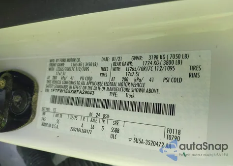 2021 Ford F-150 Xl from USA, damaged, VIN 1FTFW1E5XMFA29043